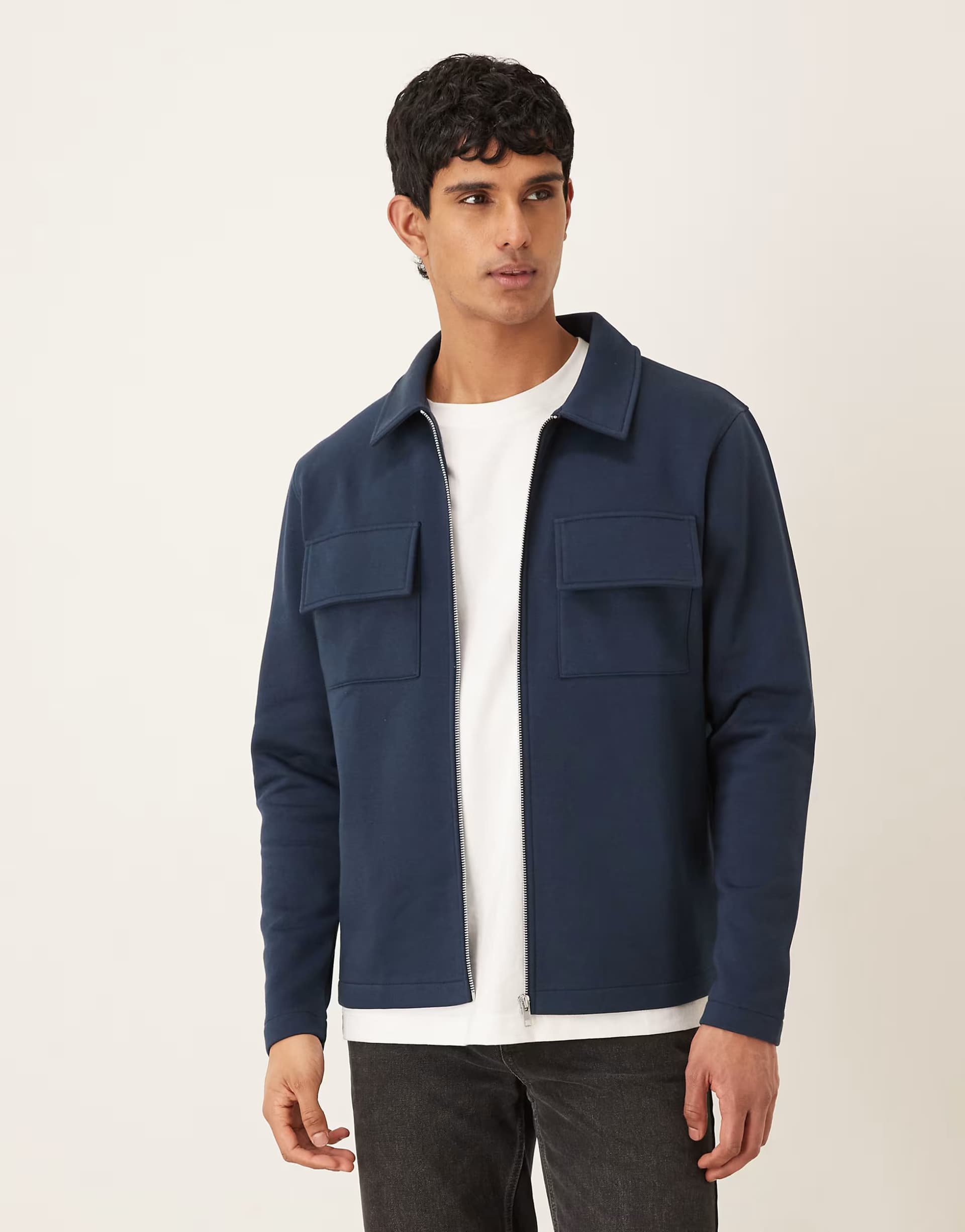 ASOS ASOS DESIGN shacket with chest pockets in navy