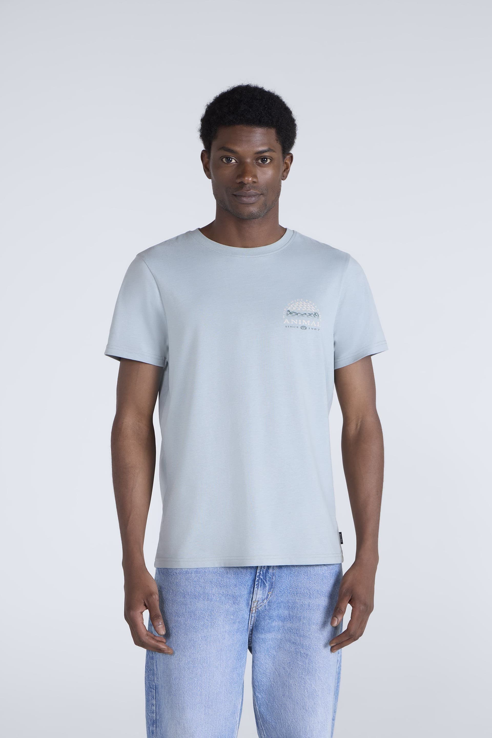 Animal Animal Men's 'Jacob' Short Sleeve Relaxed Fit Lightweight Casual Cotton T-Shirt in Baby Blue