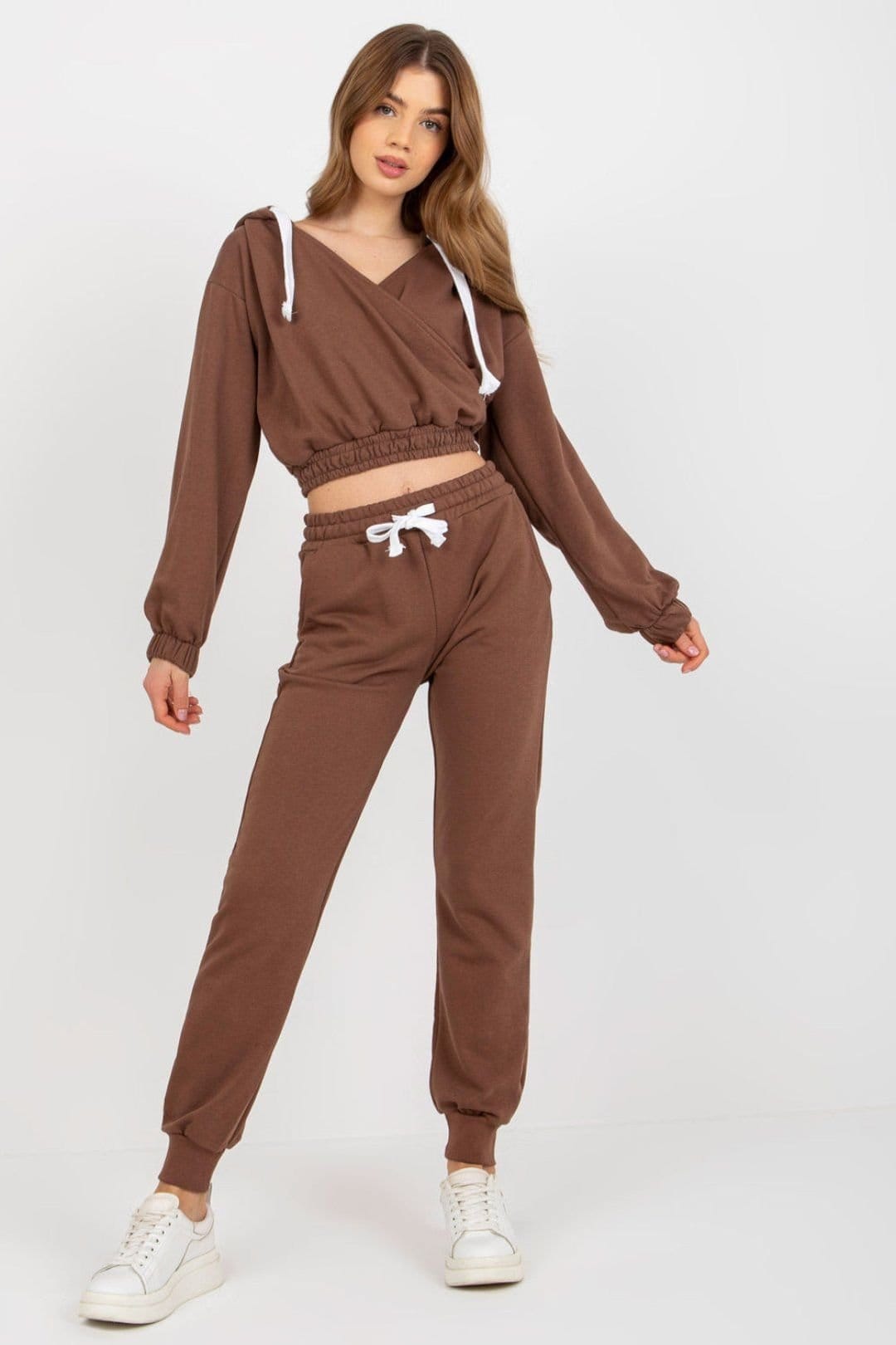 Love Lace Love Lace Women's Hooded Sweatshirt & Drawstring Pant Set Style 177031 in Brown - 1