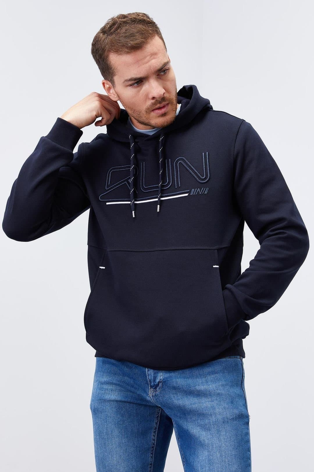 Tommy Life Tommy Life Men's Logo Printed Hooded Sweatshirt in Navy