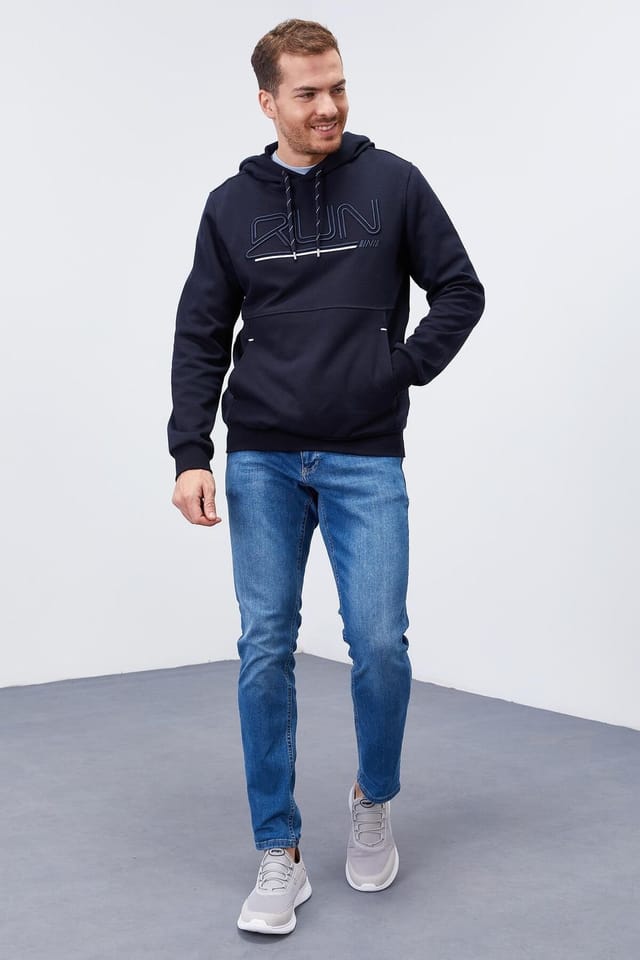 Tommy Life Tommy Life Men's Logo Printed Hooded Sweatshirt in Navy - 2