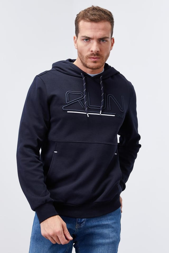 Tommy Life Tommy Life Men's Logo Printed Hooded Sweatshirt in Navy - 3
