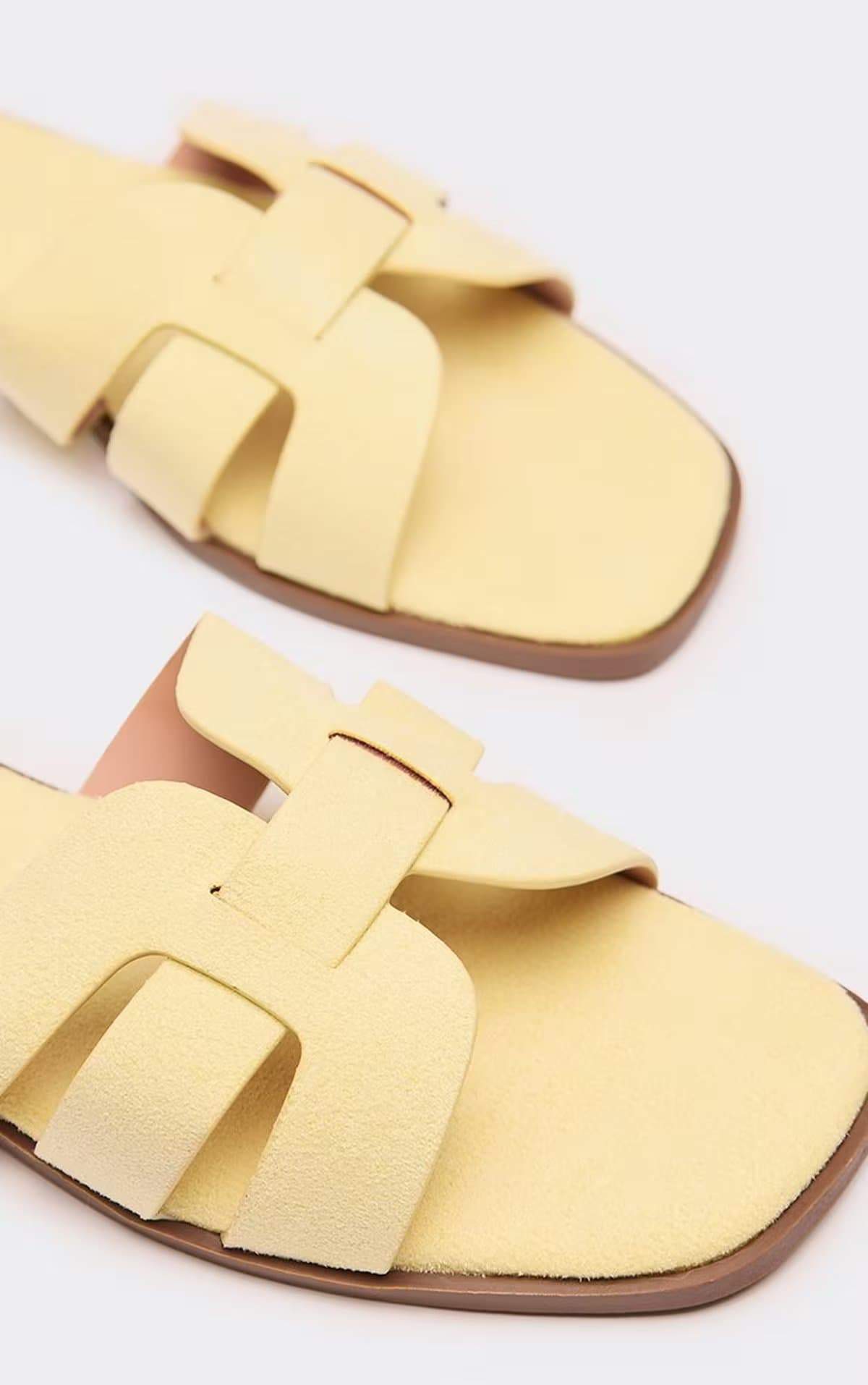 EGO Beck Cage Strap Detail Flat Slider Sandal In Yellow Faux Suede, Women's Size UK 3