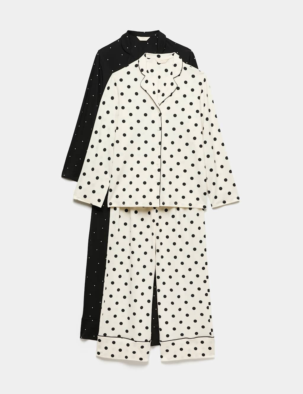 Marks & Spencer M&S 2 Pack Soft Touch Polka Dot Pyjama Sets Black Mix