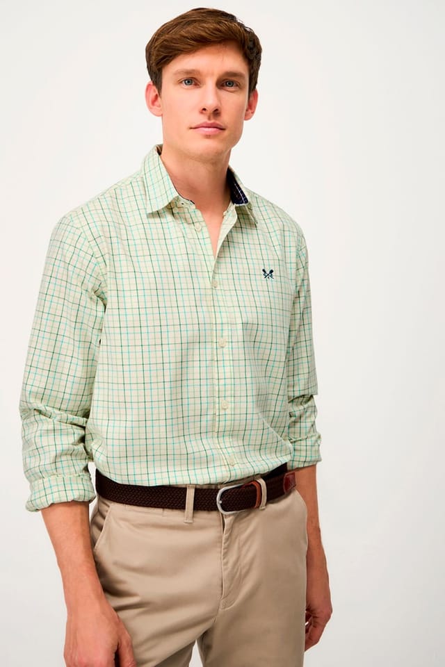 Crew Clothing Crew Clothing Men's Tattersal Twill Shirt in Stone - 2