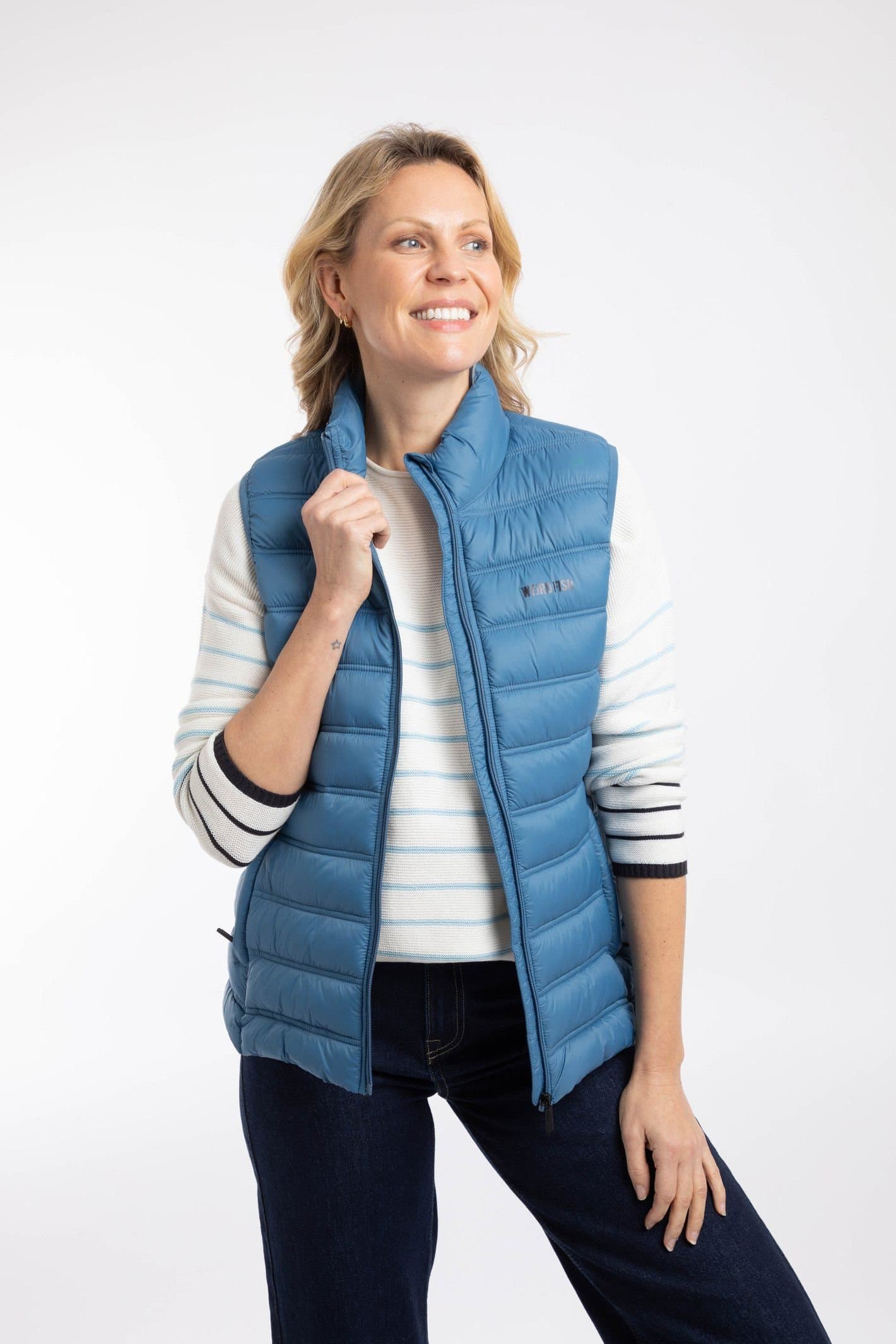 Weird Fish Weird Fish Women's Atissa Lightweight Padded Gilet in Mid Blue