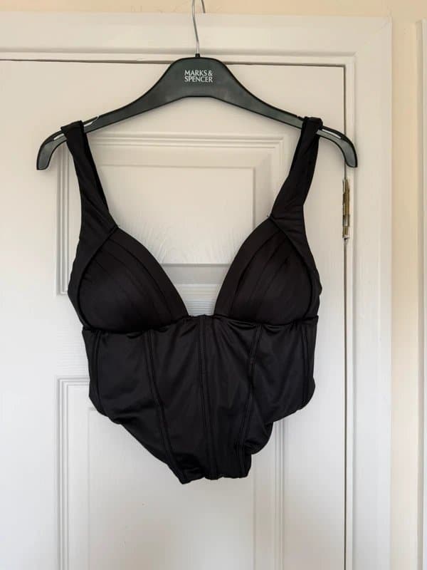 ASOS ASOS luxe Black Satin Corset Top Boned Bustier Padded Cups UK 8