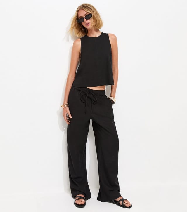 New Look Women's Black Linen Blend Sleeveless Top New Look - 2