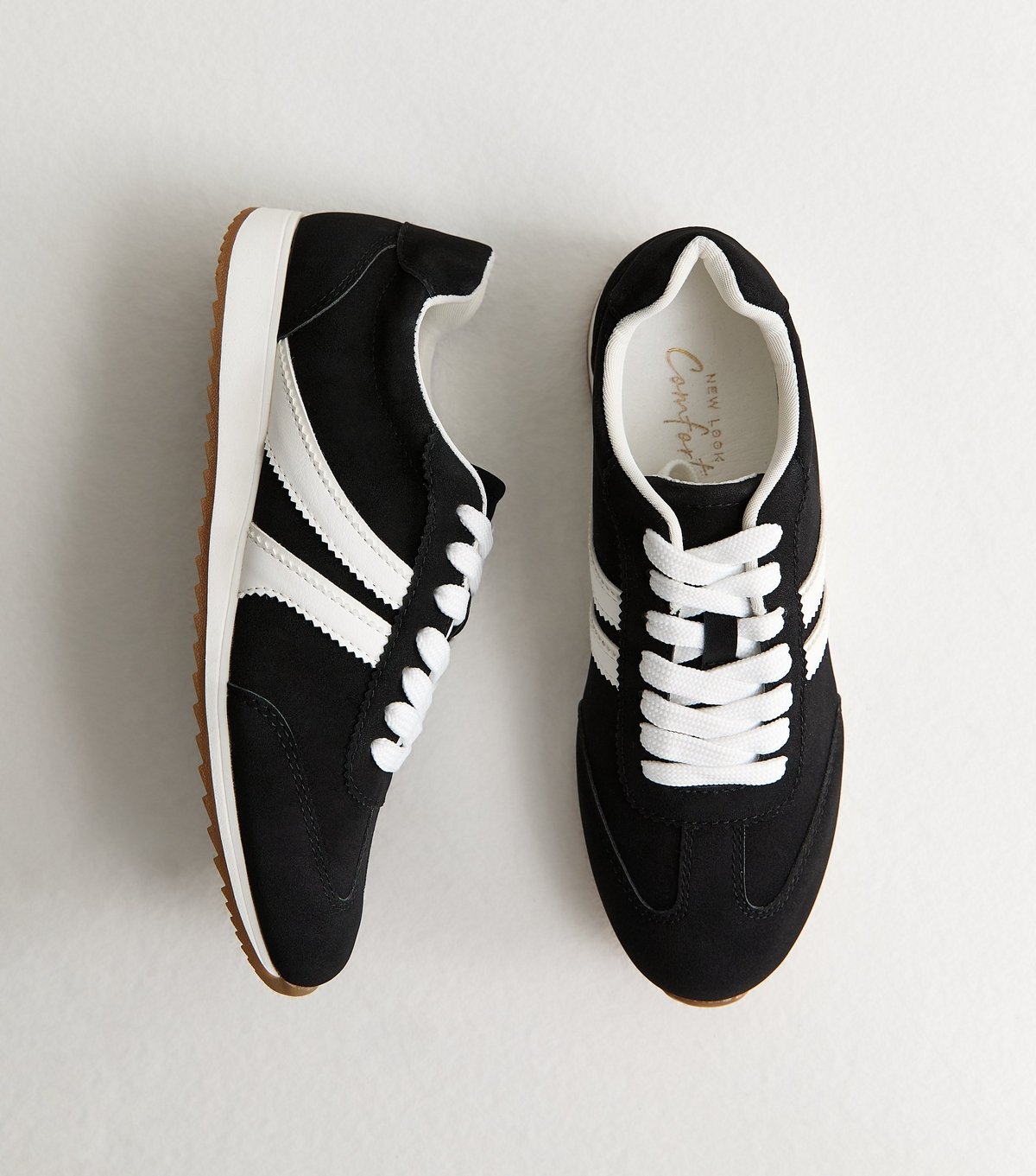 New Look Women's Black Faux Brushed Leather Panelled Trainers Vegan New Look - 3