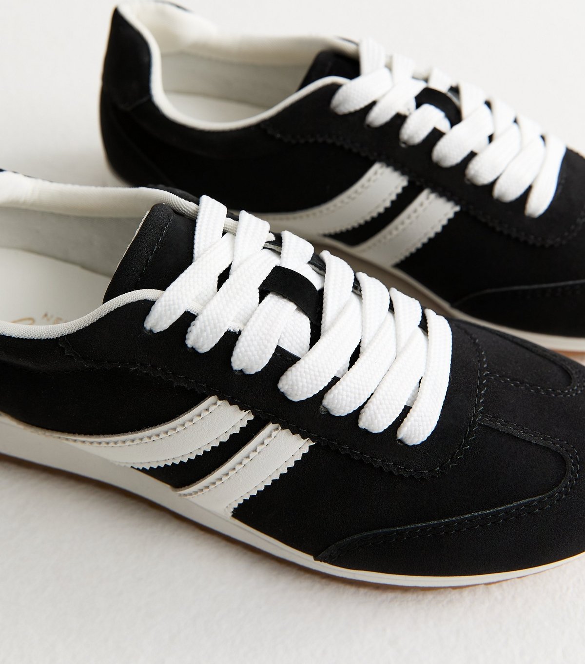 New Look Women's Black Faux Brushed Leather Panelled Trainers Vegan New Look - 4