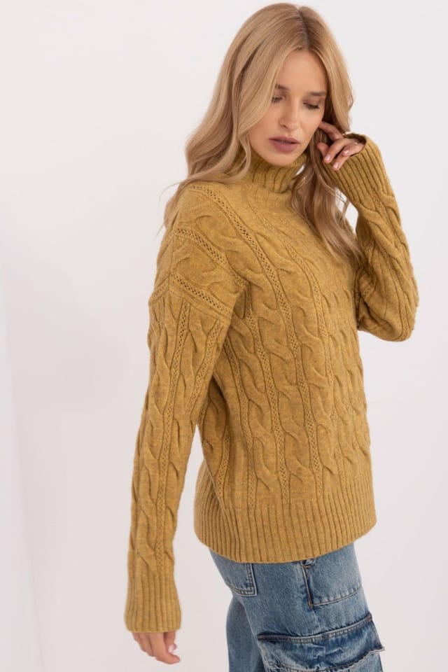 Love Lace Love Lace Women's Turtleneck Sweater Long Sleeve Acrylic Mix in Mustard - 2
