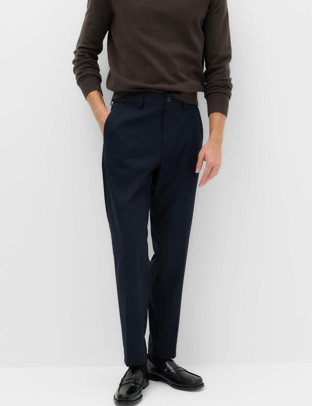 Marks & Spencer M&S Tailored Fit Flannel Smart Trousers Navy