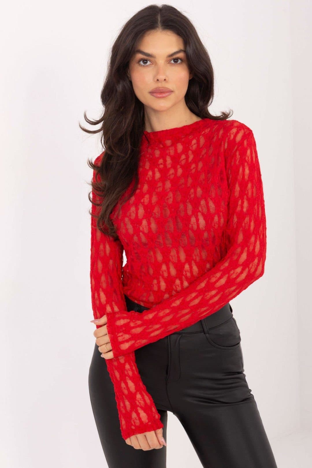 Love Lace Love Lace Red Lace Viscose/Elastane Boat Neck Blouse