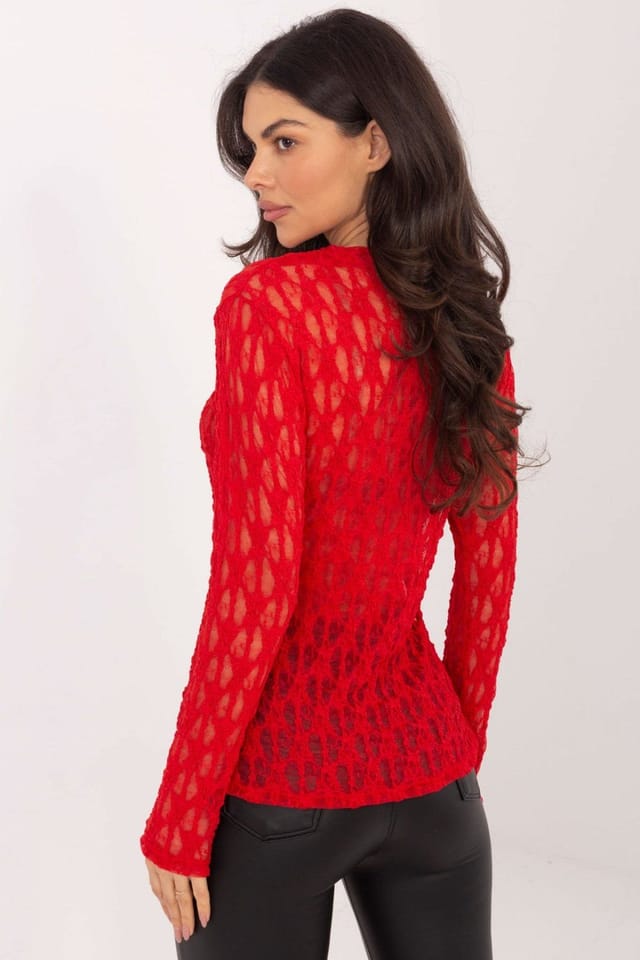Love Lace Love Lace Women's Elegant Lace Viscose Elastane Blouse Boat Neck in Red - 3