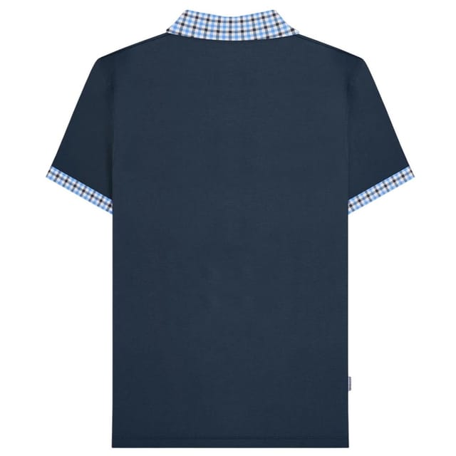 Lambretta Lambretta Men's Gingham Collar Big & Tall Polo Shirt in Navy - 2