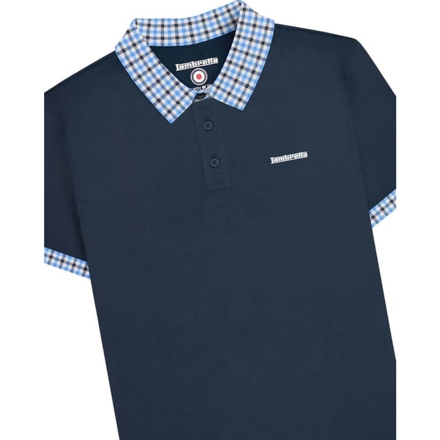 Lambretta Lambretta Men's Gingham Collar Big & Tall Polo Shirt in Navy - 3