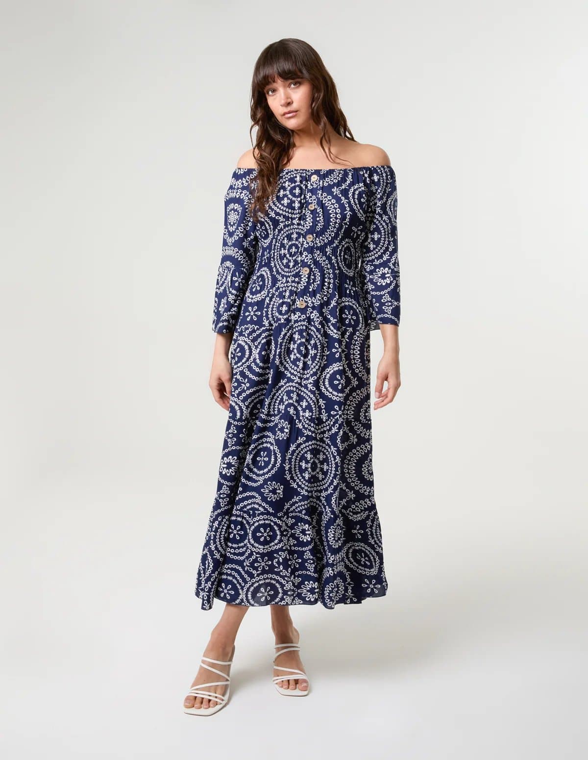 Blue Vanilla Bardot Coconut Button Maxi Dress
