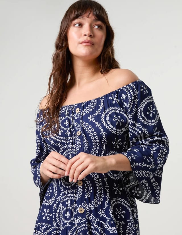 Blue Vanilla Bardot Coconut Button Maxi Dress - 3