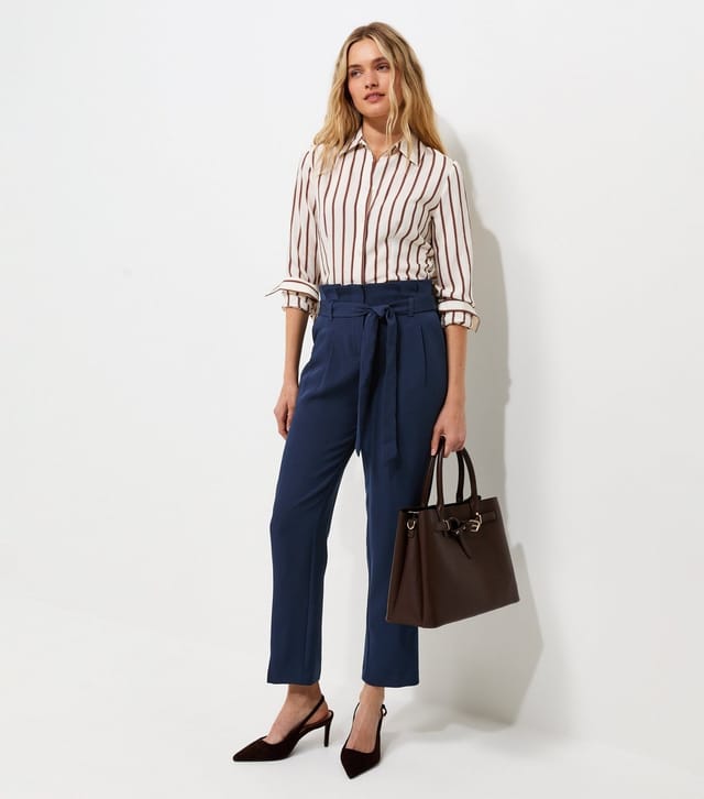 New Look Women's Navy Paperbag Waist Tie Front Trousers New Look - 2