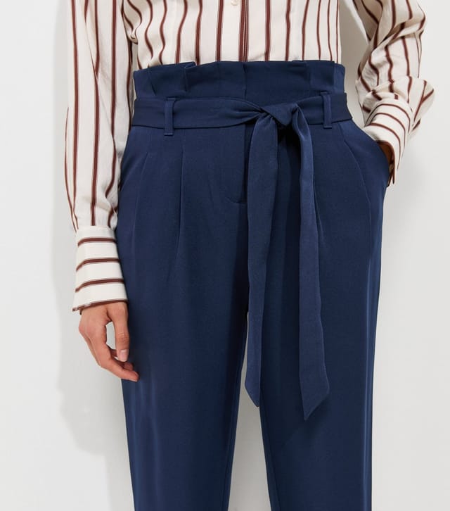 New Look Women's Navy Paperbag Waist Tie Front Trousers New Look - 3