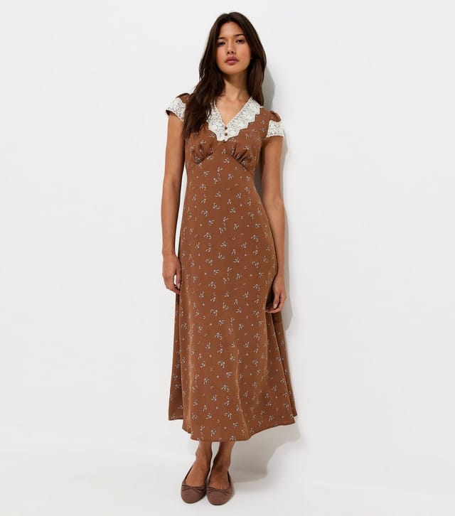 New Look Women's Brown Ditsy Print Lace Trim Midi Tea Dress New Look - 3