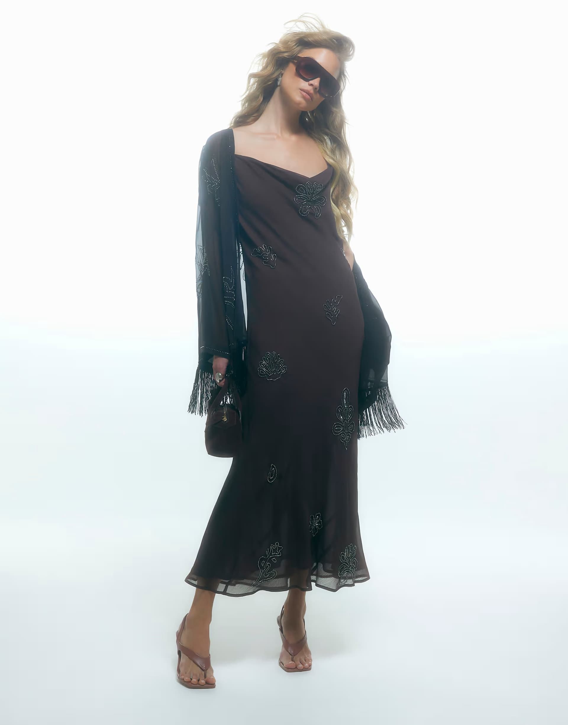 ASOS River Island Embellished maxi dress in brown