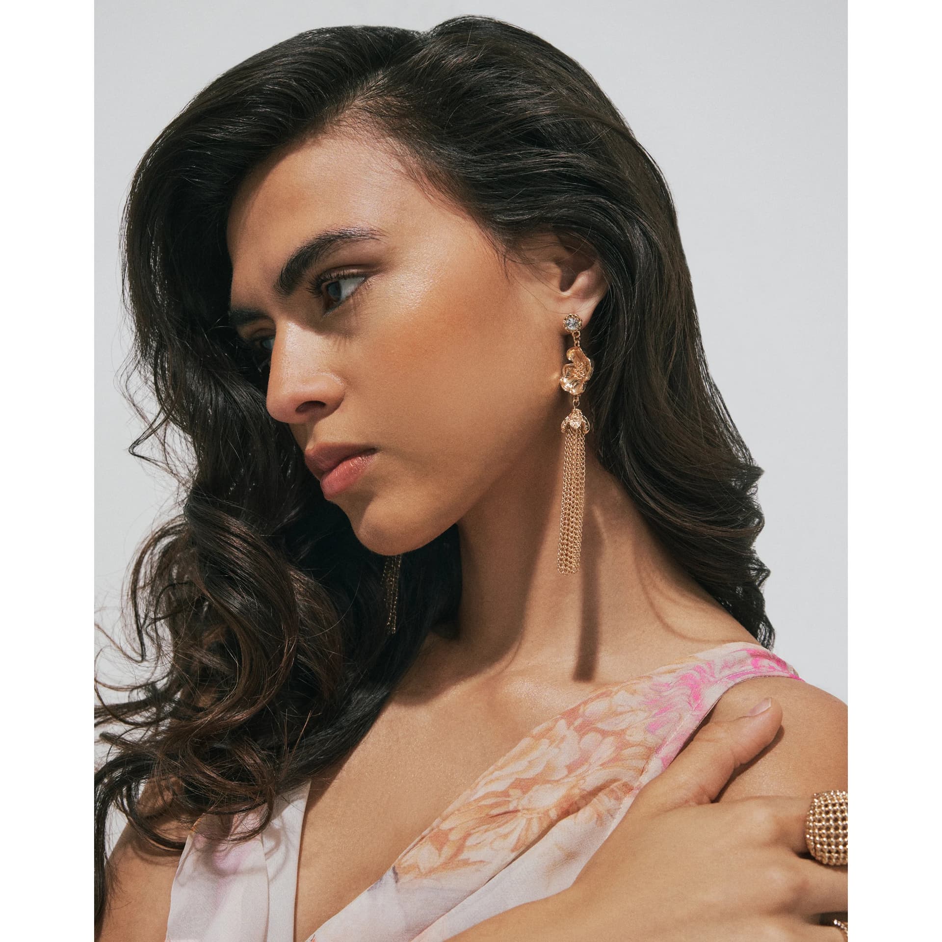 River Island River Island Womens Gold Flower Tassel Drop Earrings