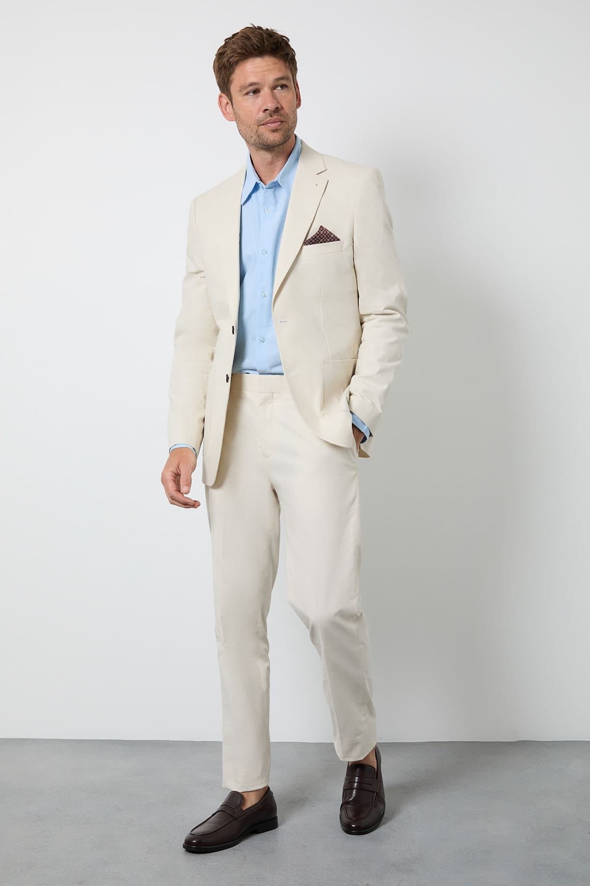 Burton Burton Men's Natural Linen Slim Fit Suit Trousers