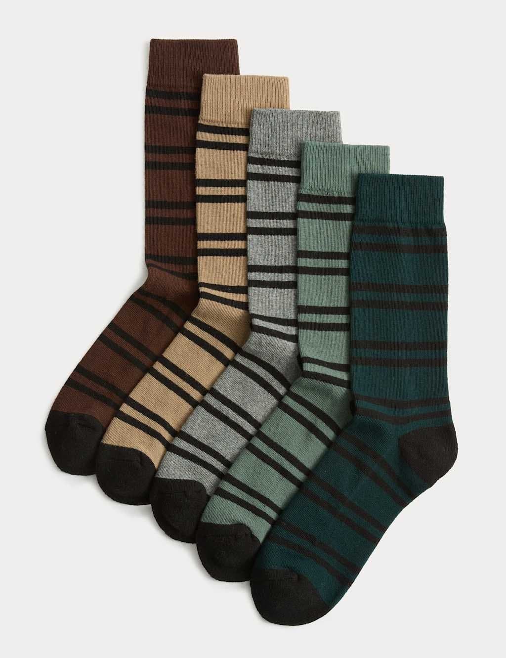 Marks & Spencer M&S 5 Pack Cool & Fresh™ Striped Cotton Rich Cushioned Socks Multi