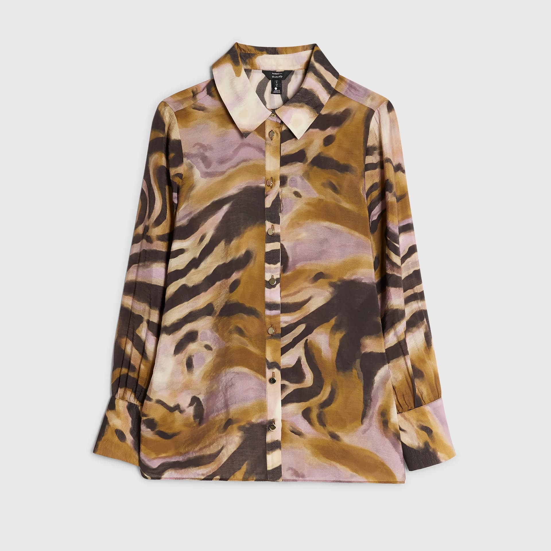 River Island River Island Womens Petite Khaki Animal Print Sheer Shirt