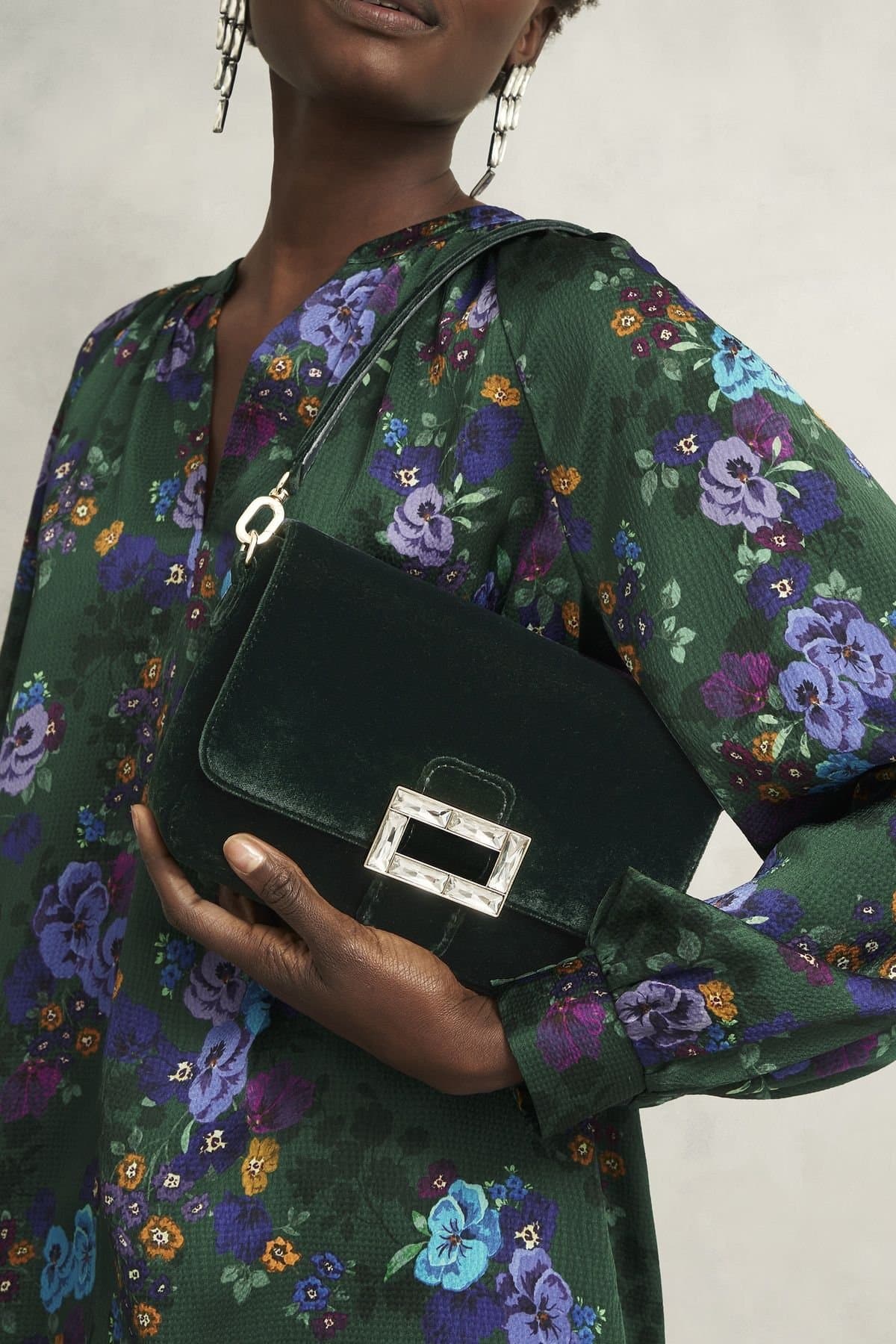 Hobbs London Hobbs London Bottle Green Velvet Clutch