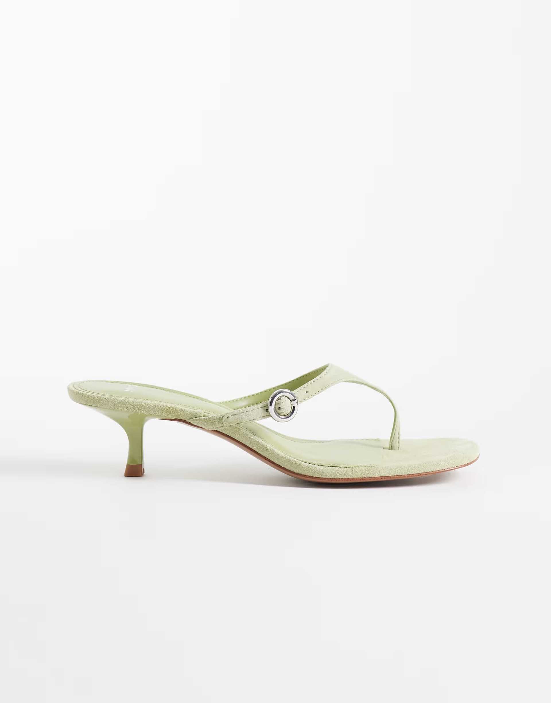 ASOS Mango 100% suede buckle detail heeled sandal in pastel green