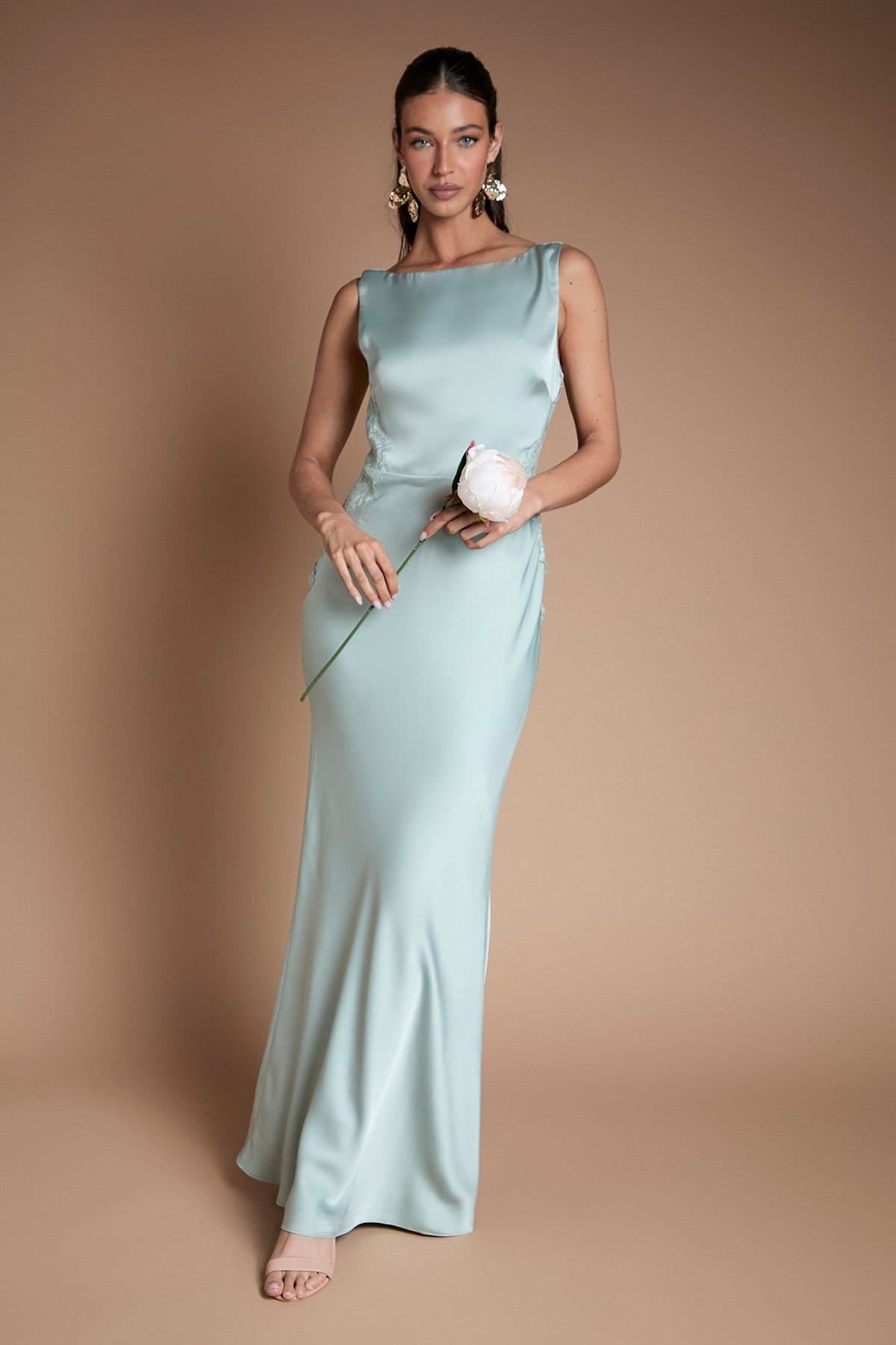 Coast Coast Women's Lace Twist Back Bridesmaid Maxi Dress in Sage