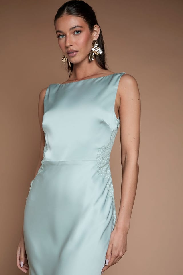Coast Coast Women's Lace Twist Back Bridesmaid Maxi Dress in Sage - 2