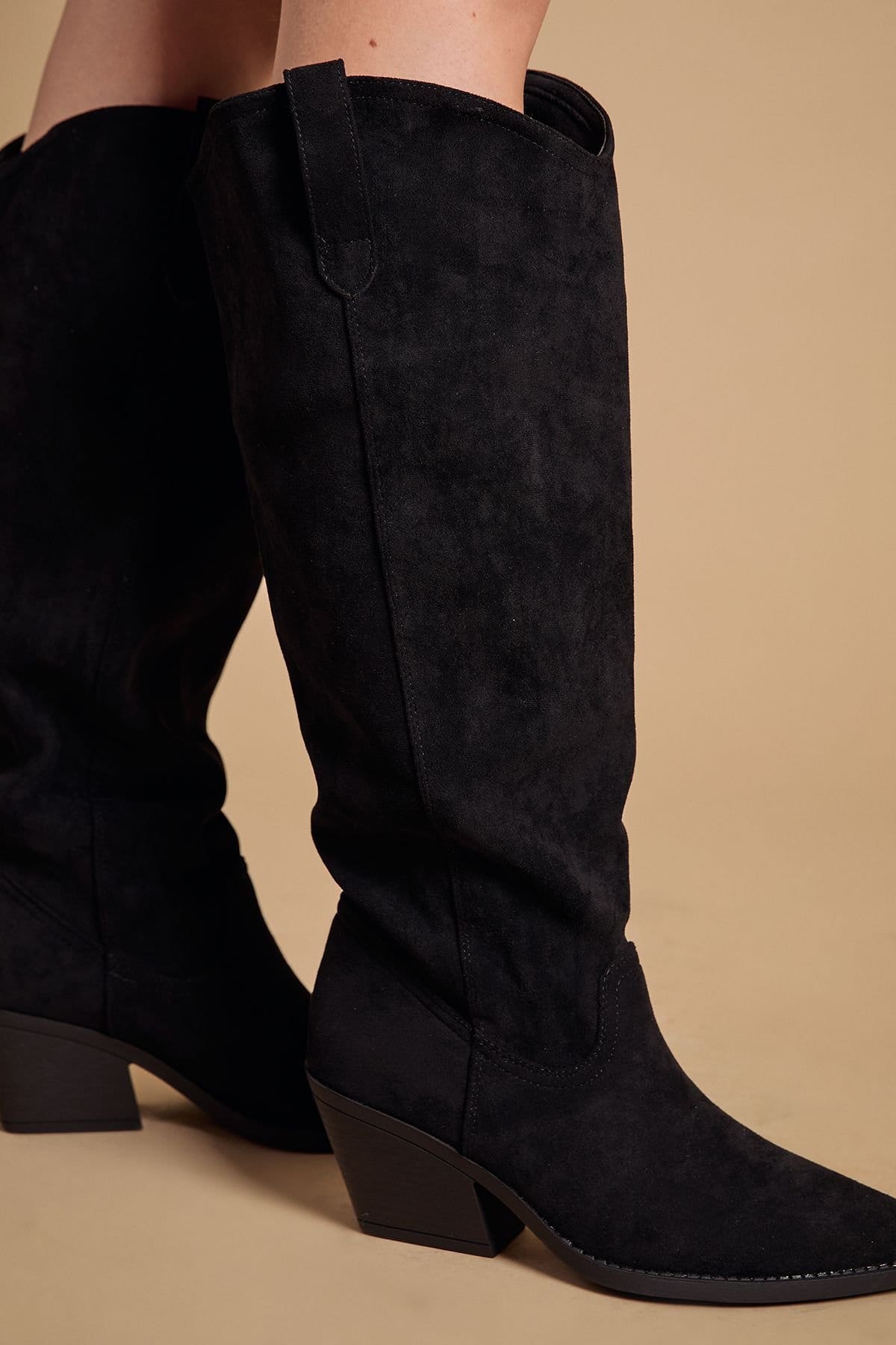 Oasis Oasis Women's Winnie Faux Suede Slouch Calf Boots in Natural Black - 4
