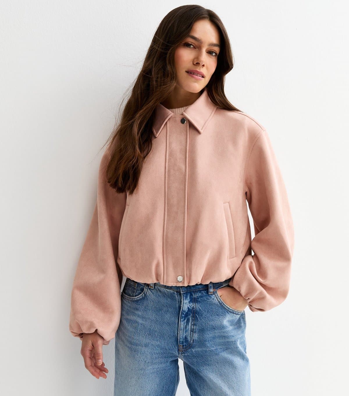 New Look Women's Petite Pale Pink Faux Suede Bubble Hem Jacket New Look