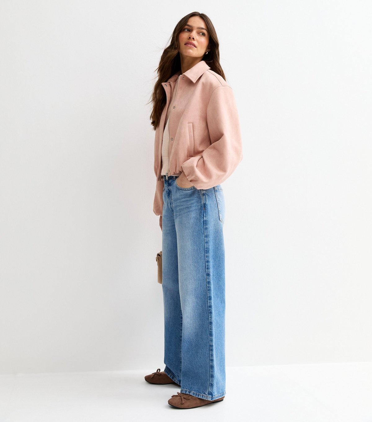 New Look Women's Petite Pale Pink Faux Suede Bubble Hem Jacket New Look - 2