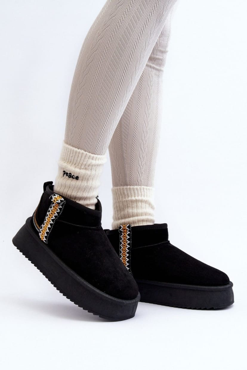 Love Lace Love Lace Women's Aztec Pattern Platform Snow Boots with Fur Lining Rubber Sole in Black - 1
