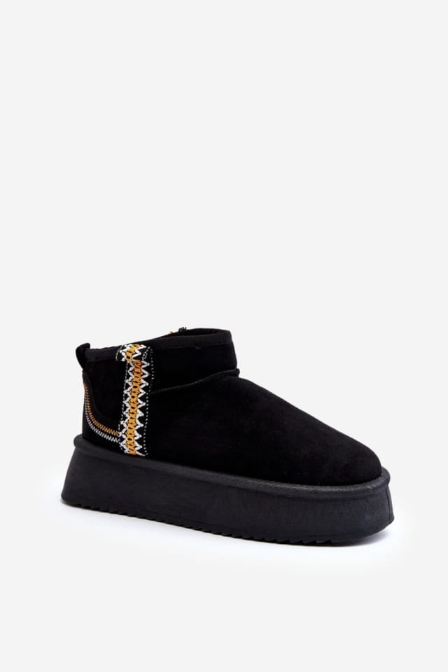 Love Lace Love Lace Women's Aztec Pattern Platform Snow Boots with Fur Lining Rubber Sole in Black - 2
