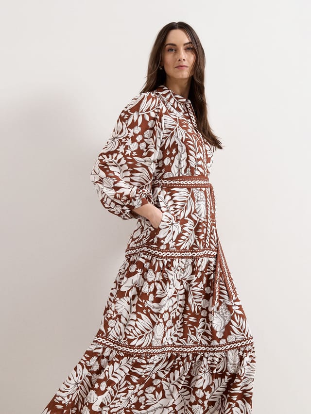Phase Eight Phase Eight Women's Floral Print Midi Shirt Dress in Chocolate - 2