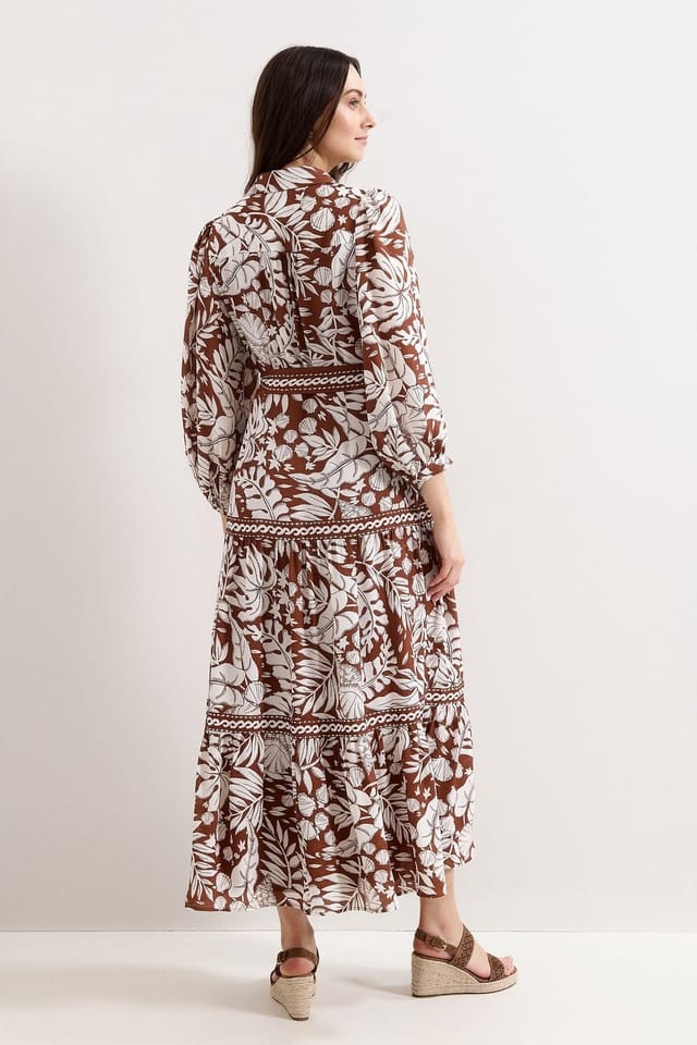 Phase Eight Phase Eight Women's Floral Print Midi Shirt Dress in Chocolate - 3