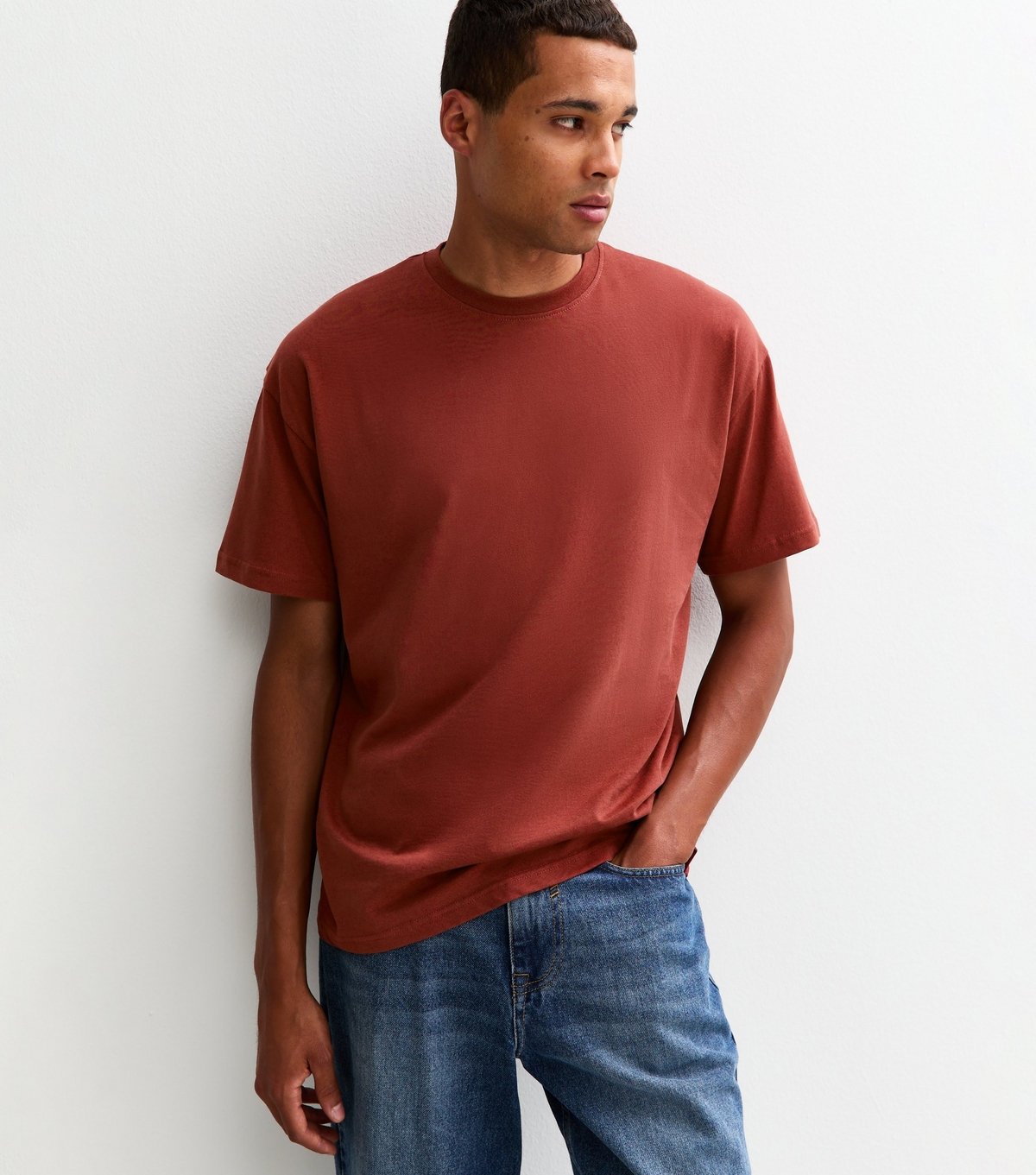 New Look Men's Rust Oversized Crew Neck T-Shirt New Look - 2