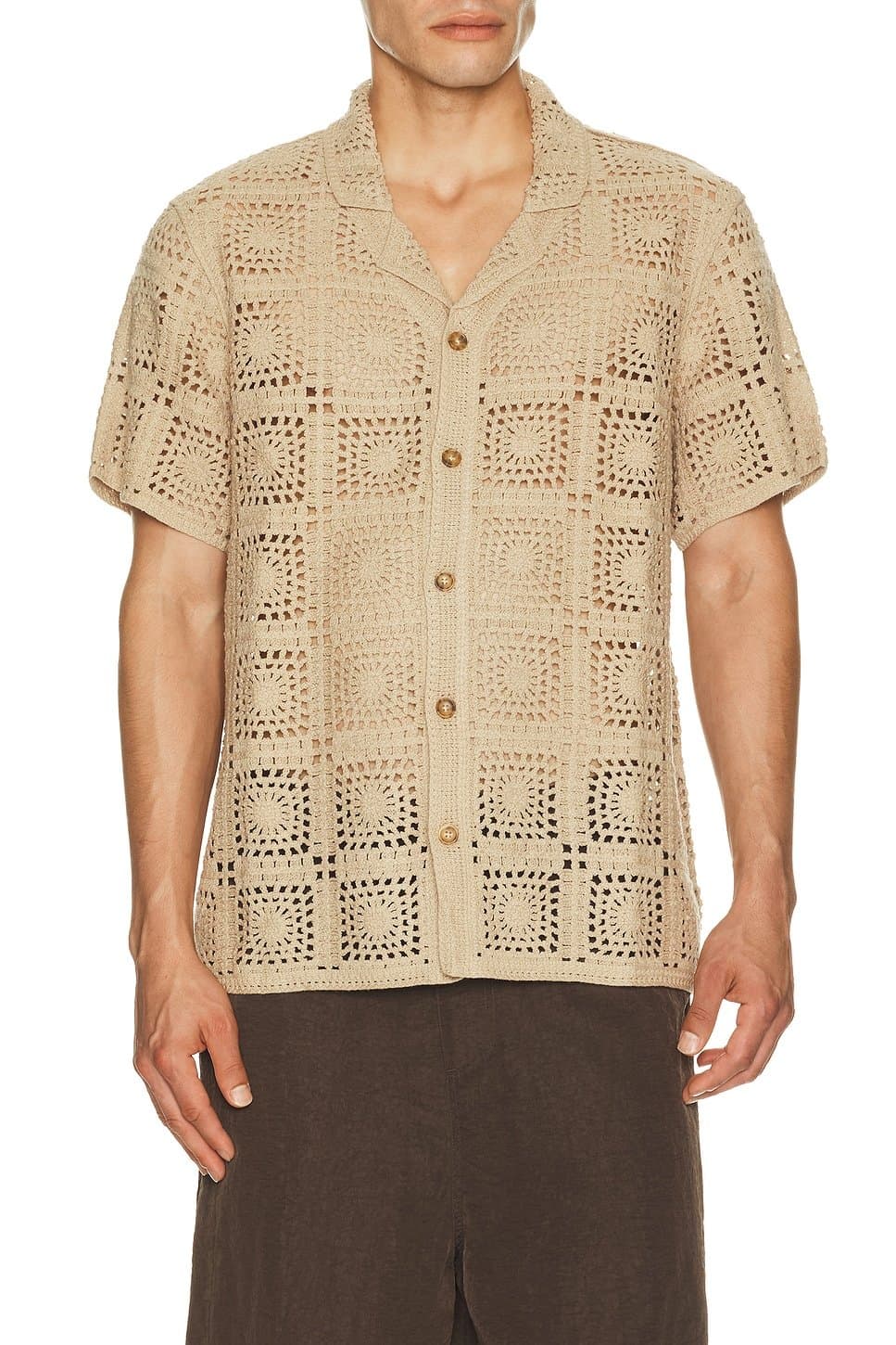 revolve Revolve Vintage Khaki Crochet Button Down Shirt