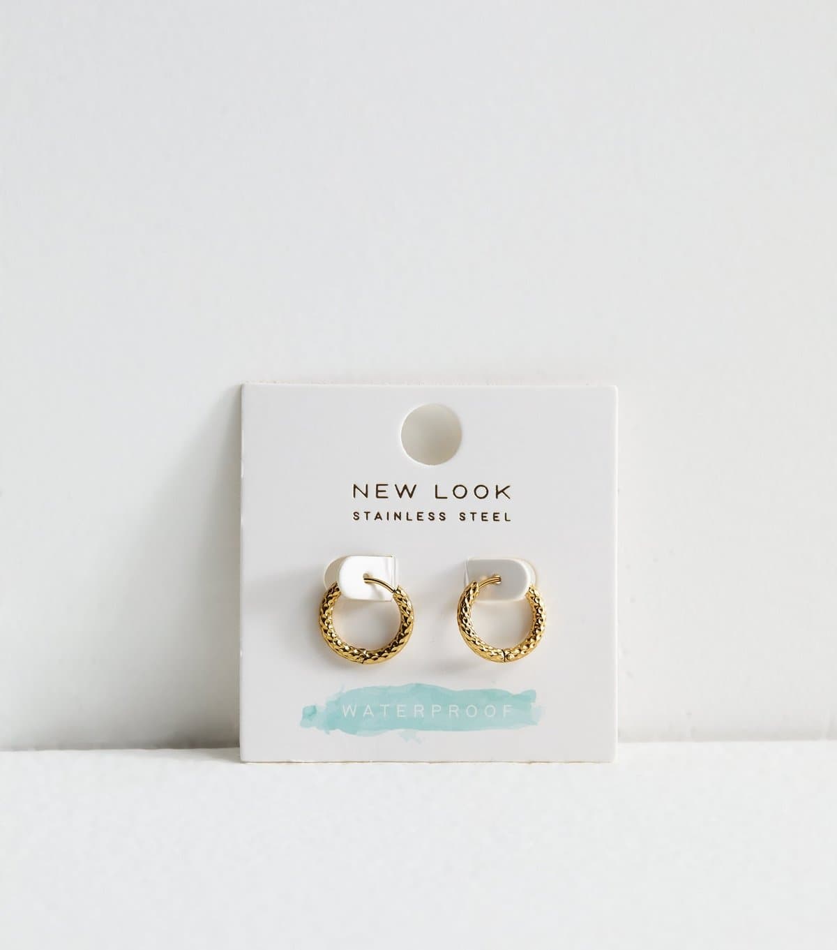 New Look Gold Tone Waterproof Huggie Hoop Textured Earrings New Look