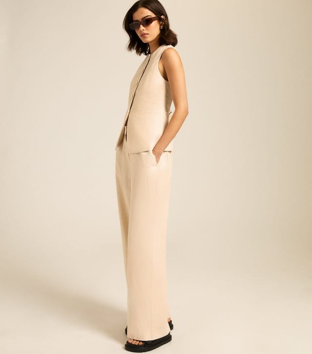 New Look Women's Stone Linen Blend Wide Leg Trousers New Look - 3