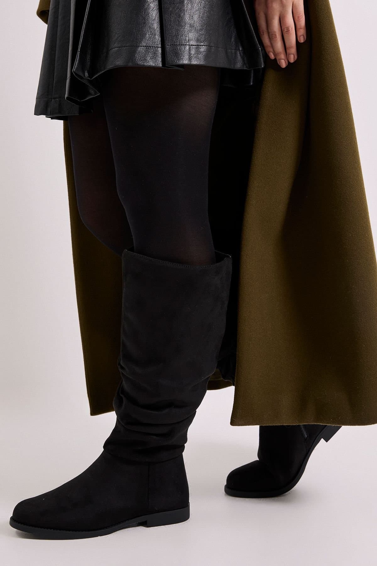 Dorothy Perkins Dorothy Perkins Women's Karina Faux Suede Flat Knee High Ruched Boots in Natural Black