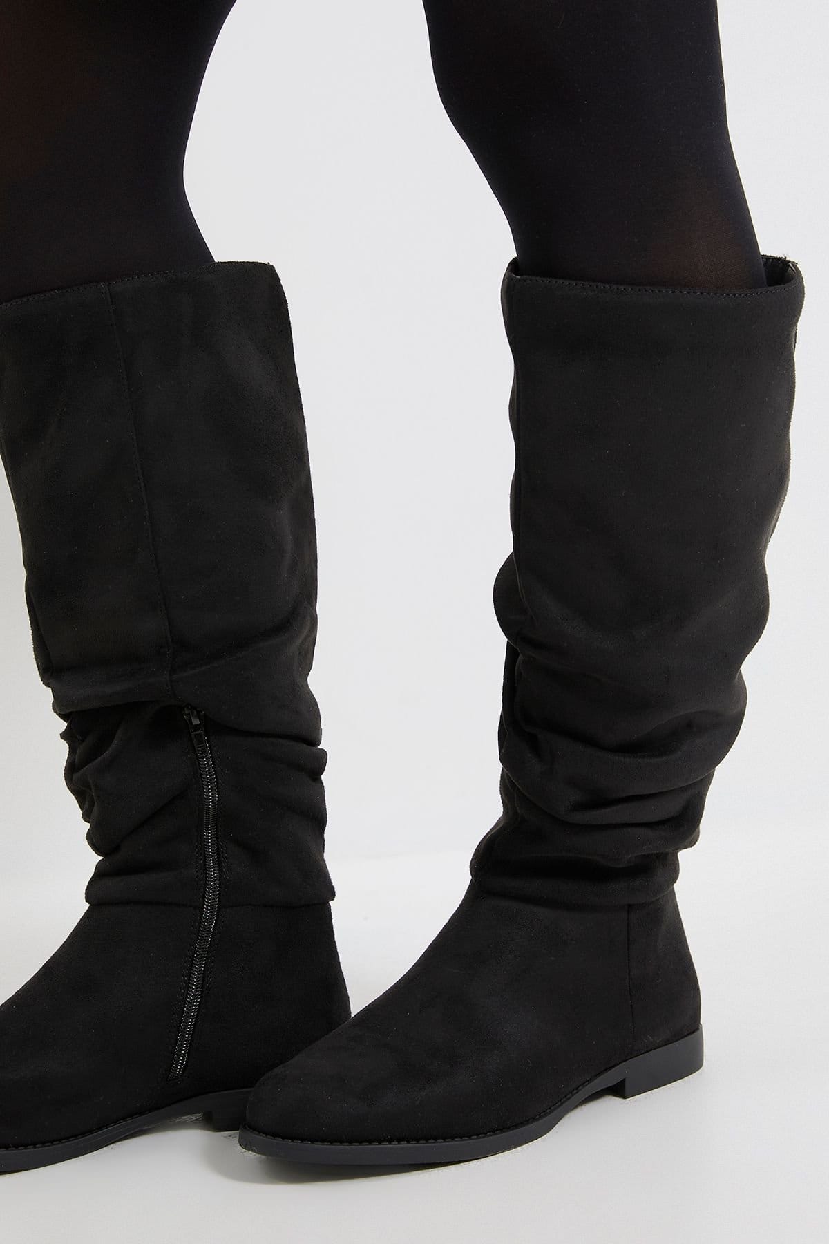 Dorothy Perkins Dorothy Perkins Women's Karina Faux Suede Flat Knee High Ruched Boots in Natural Black - 4