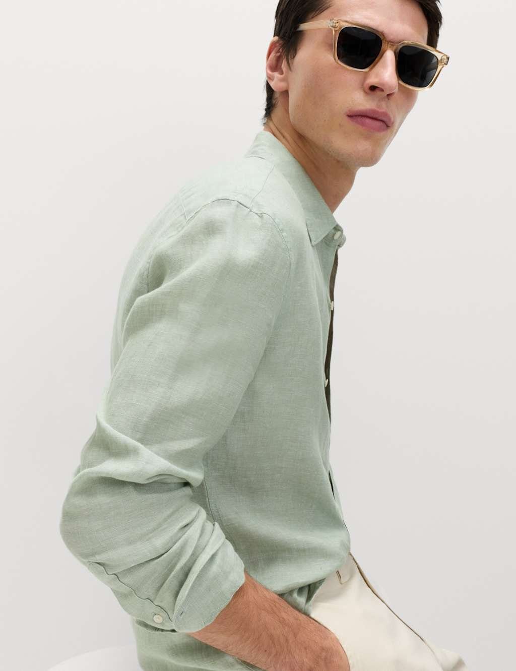 M&S Green Mix Linen Slim Fit Shirt