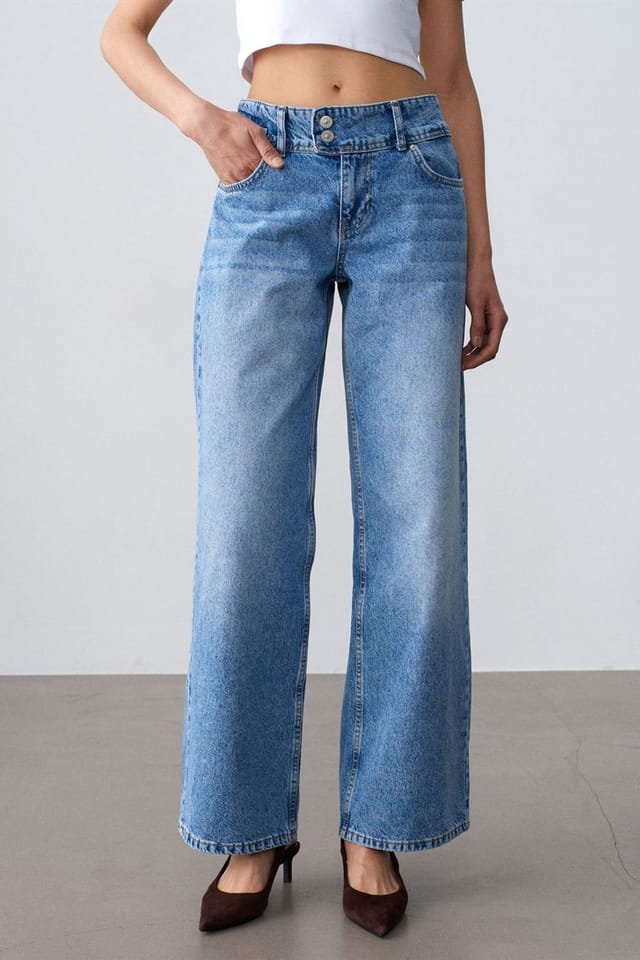 Dilvin Dilvin Women's High-Waist Wide-Leg Cotton Jeans in Mid Blue - 3