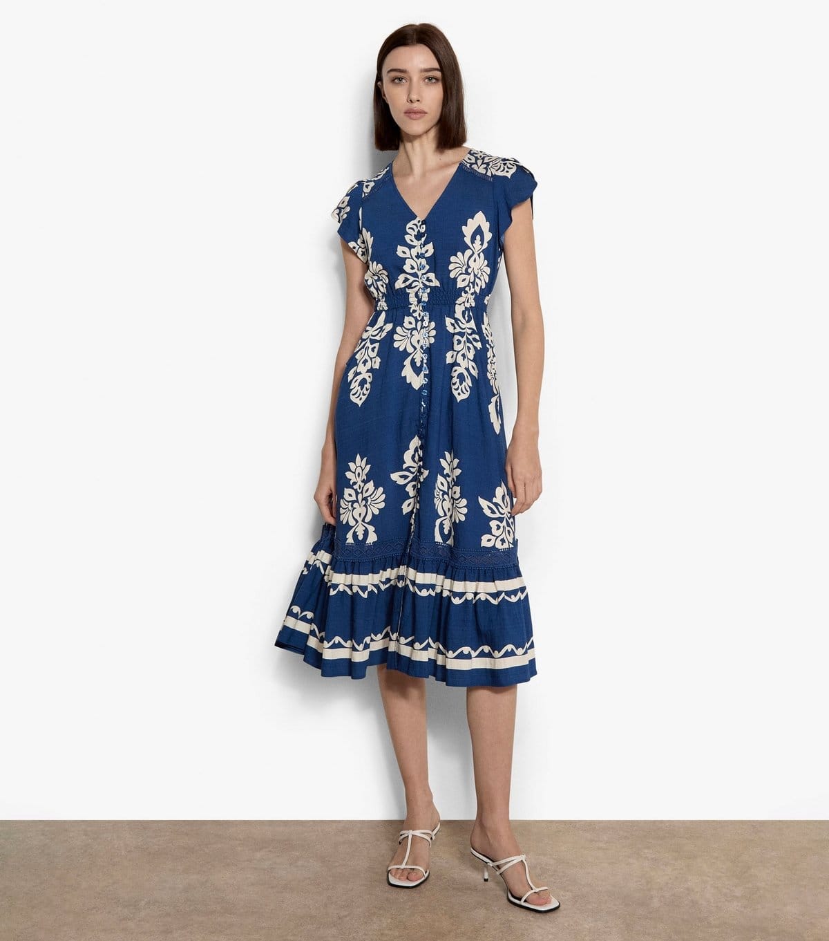 Women's Blue Button Front Midi Dress Apricot New Look